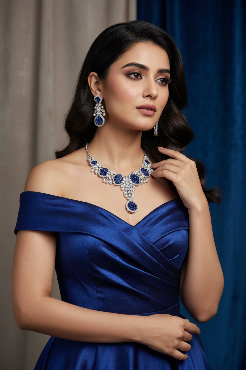 ARIELLE SAPPHIRE SILVER NECKLACE SET