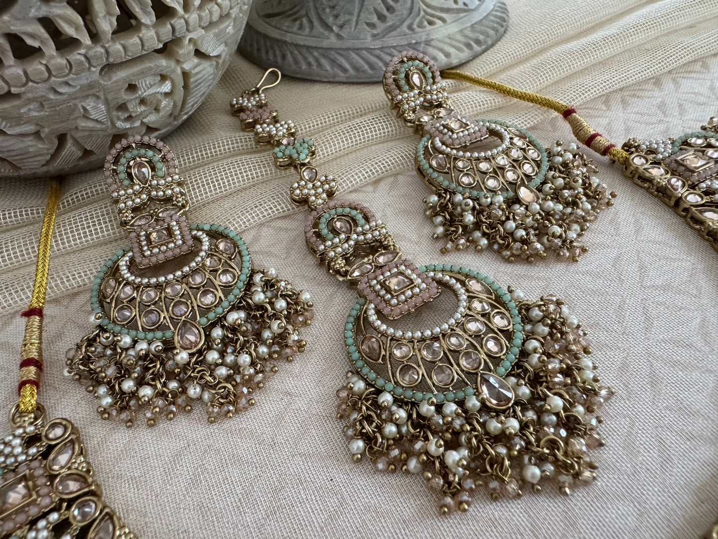 LEAH PINK-GREEN NECKLACE SET