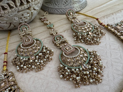 LEAH PINK-GREEN NECKLACE SET