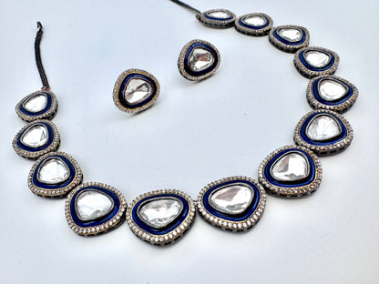 Tyra Polki Meenakari Stud Necklace Set