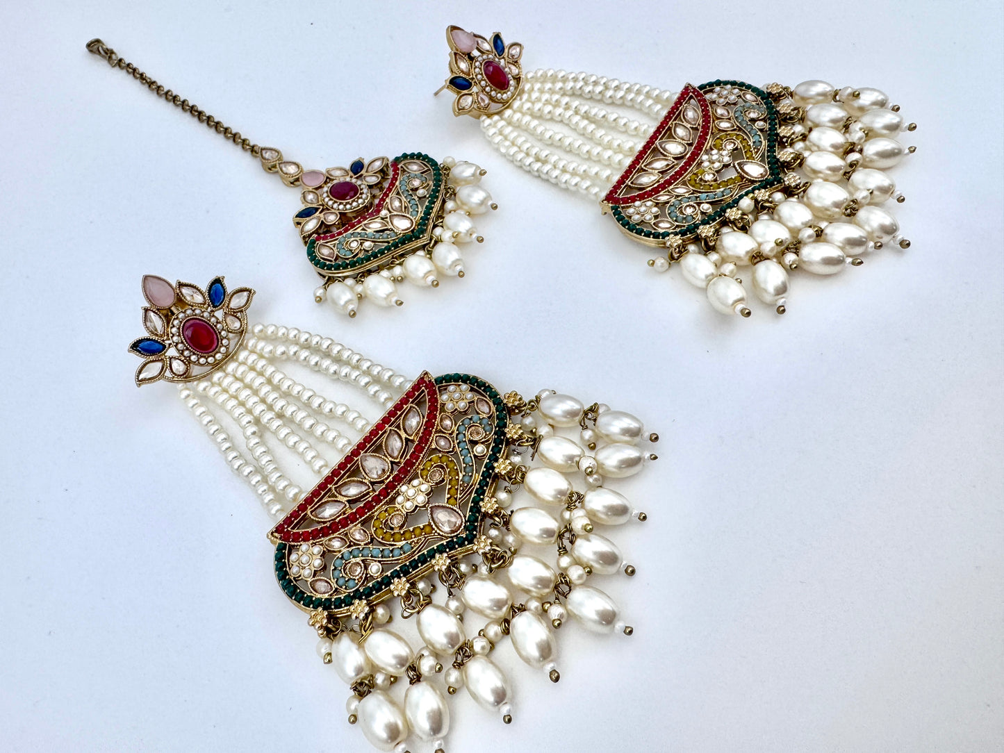 Gazal Pearl Earrings Mangtika Set