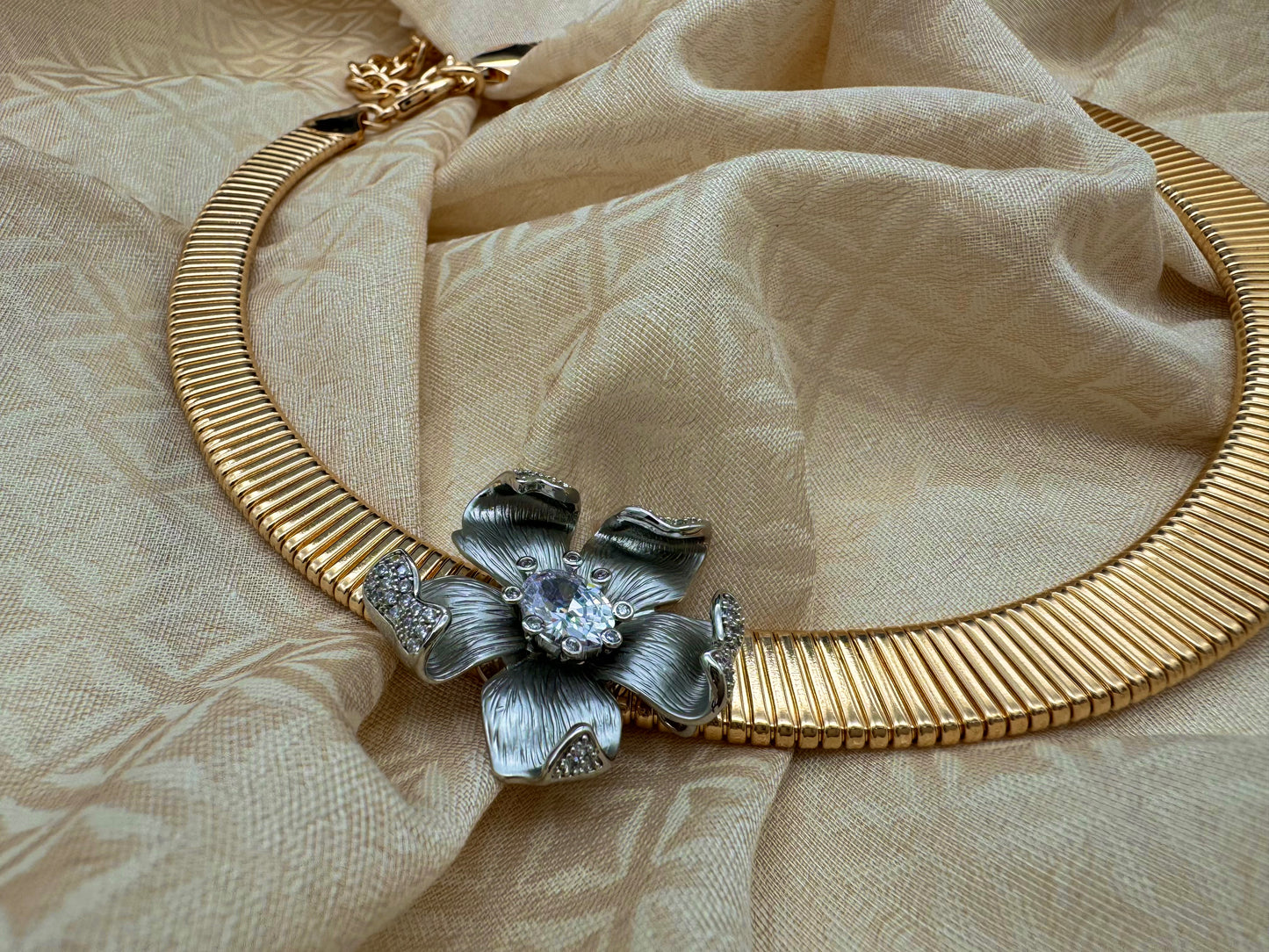 Lorna Hasli necklace with magnetic cz flower button