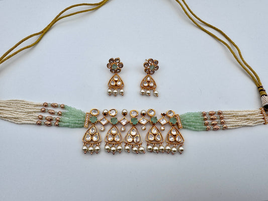 Kavya Kundan Green Choker Necklace Set