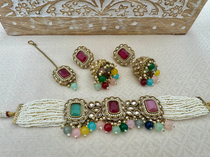 SANYA ANTIQUE GOLD RECTANGULAR CHOKER SET