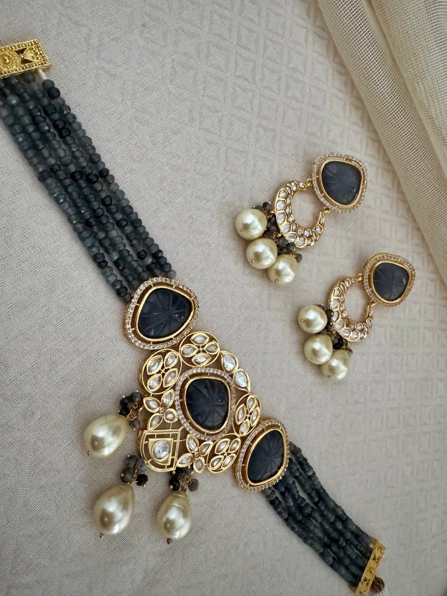 ROSHNI GRAY KUNDAN CZ CHOKER SET