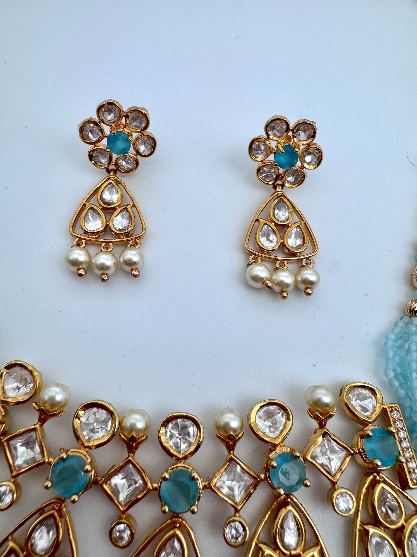 Kavya Kundan Blue Choker Necklace Set