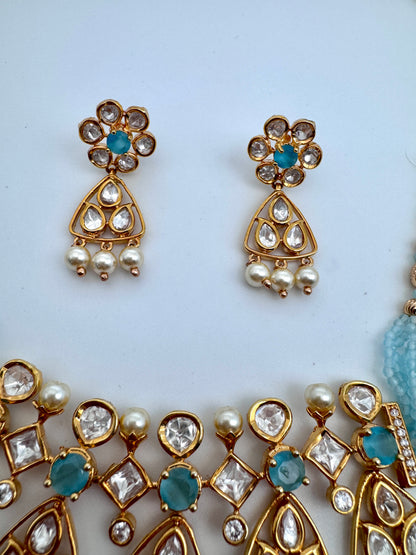 Kavya Kundan Blue Choker Necklace Set