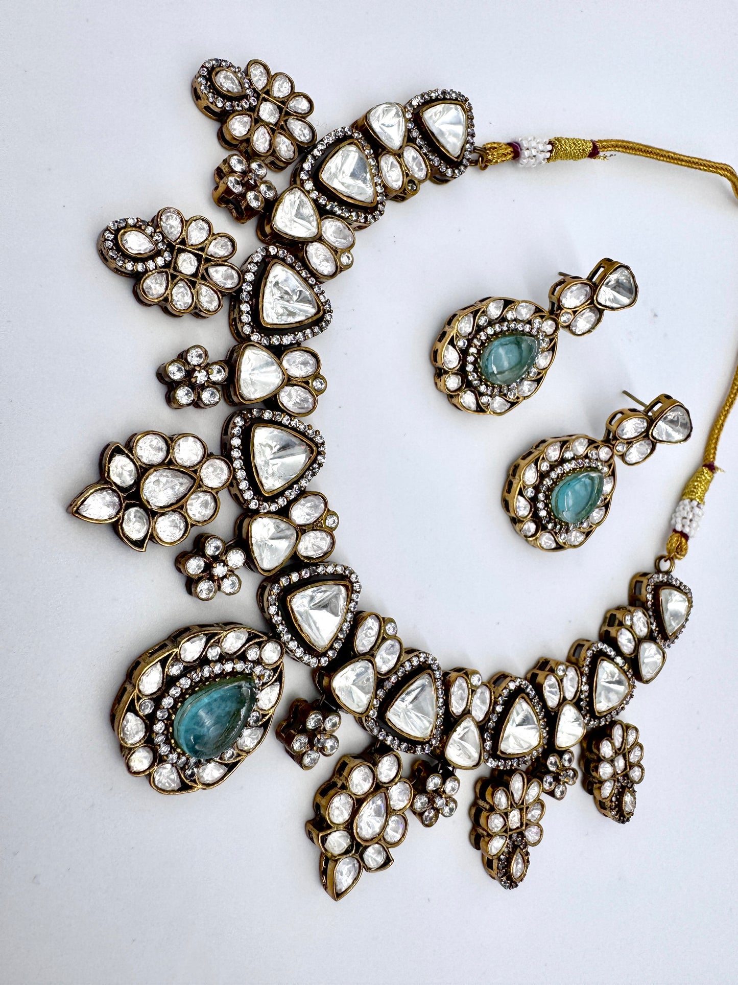 Malini Aquamarine Polki Necklace Set