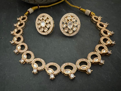 AROHI GOLD CZ POLKI NECKLACE SET