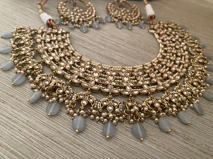 Anaaya Gray antique gold bridal necklace set