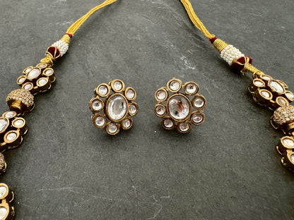 MIA POLKI CZ FLOWER NECKLACE SET