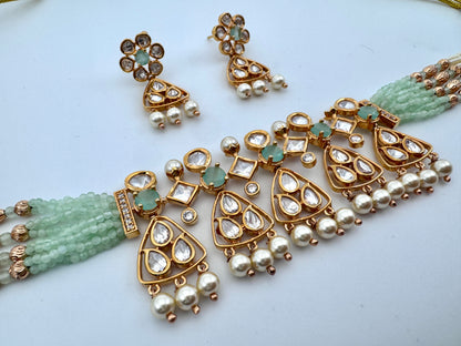Kavya Kundan Green Choker Necklace Set