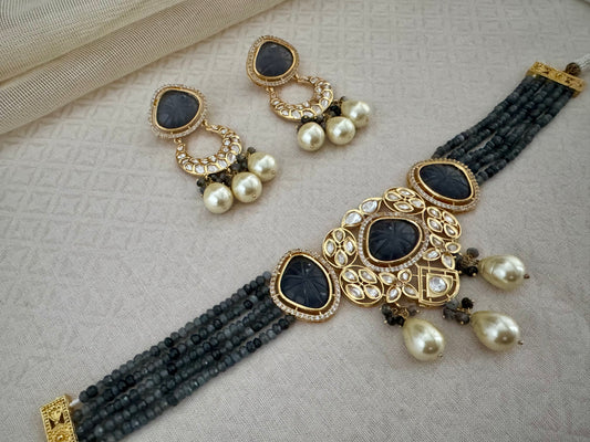ROSHNI GRAY KUNDAN CZ CHOKER SET
