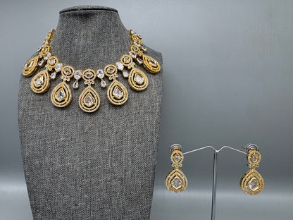SARA POLKI CZ GOLD NECKLACE SET