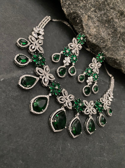 ANNA EMERALD GREEN CZ NECKLACE SET