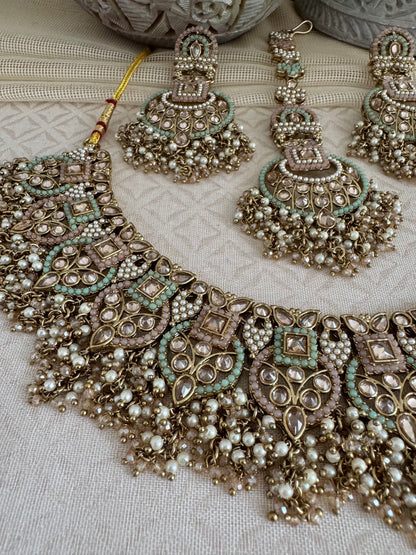 LEAH PINK-GREEN NECKLACE SET