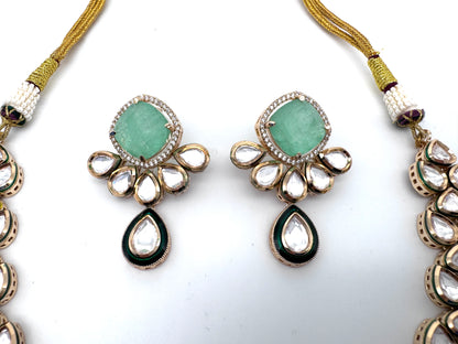 Sayani Green Chalcedony Kundan Necklace Set