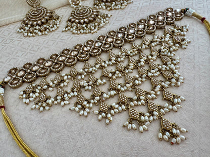 ALISHA BOHO PEARL FRINGE CHOKER SET
