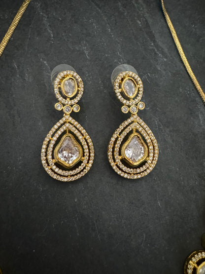 SARA POLKI CZ GOLD NECKLACE SET