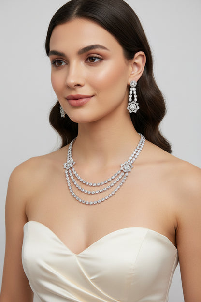 SIDRA CZ MULTISTRAND NECKLACE SET