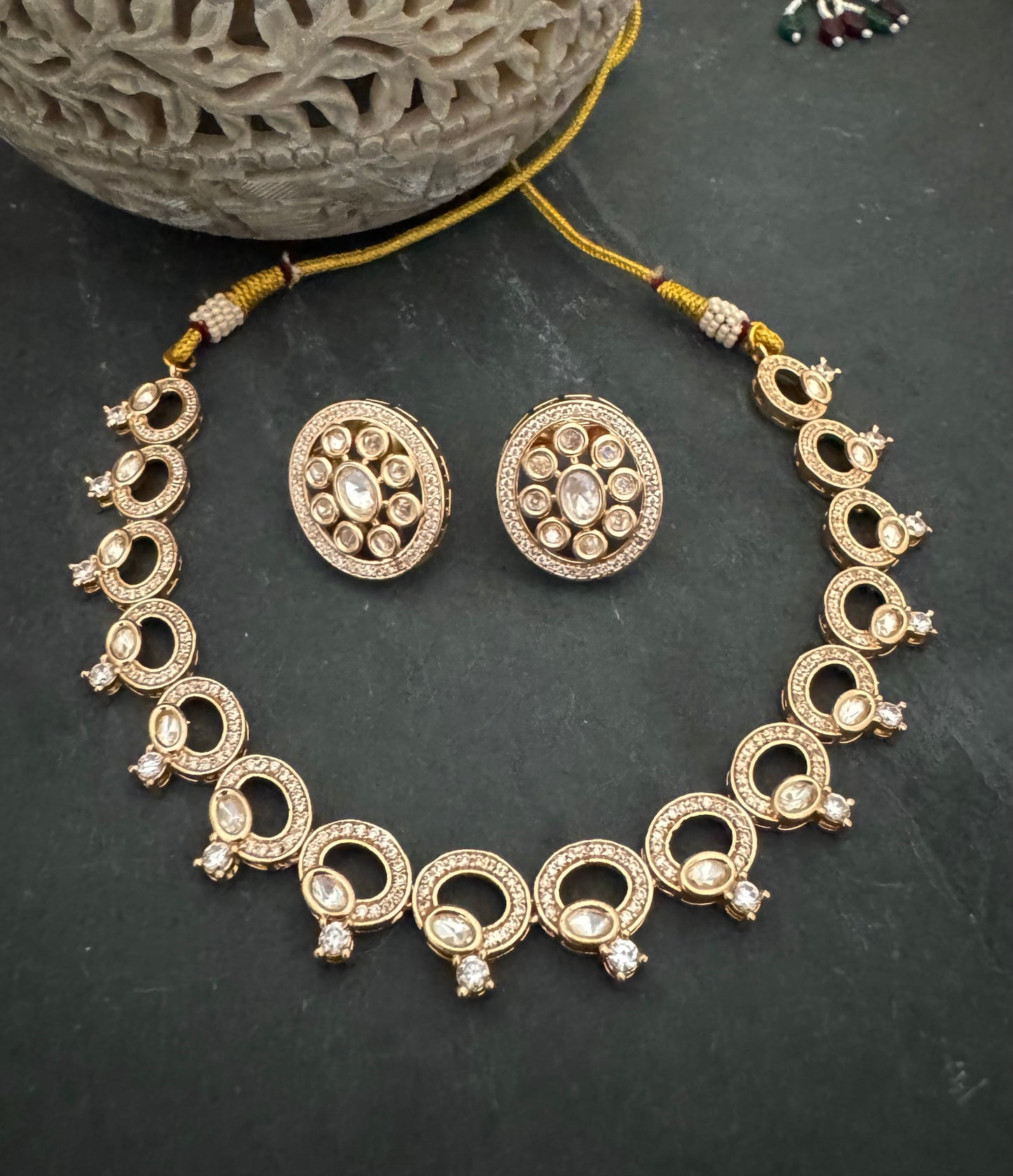 AROHI GOLD CZ POLKI NECKLACE SET
