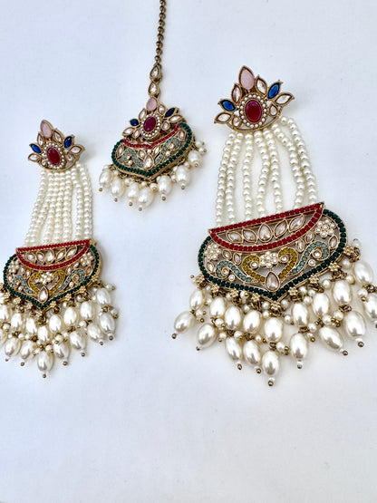 Gazal Pearl Earrings Mangtika Set