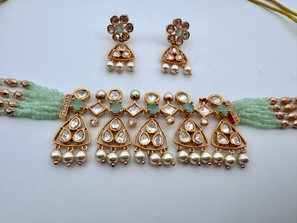 Kavya Kundan Green Choker Necklace Set