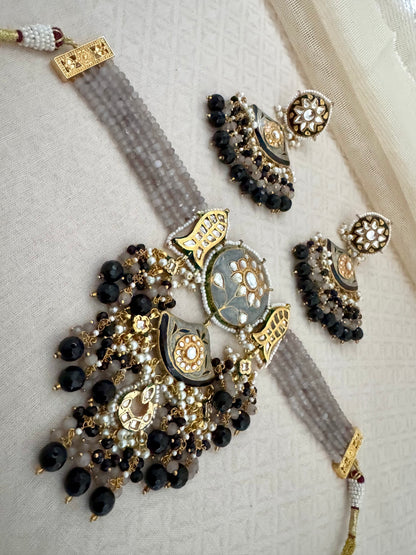 ESHA MEENAKARI GRAY-BLACK CHOKER SET