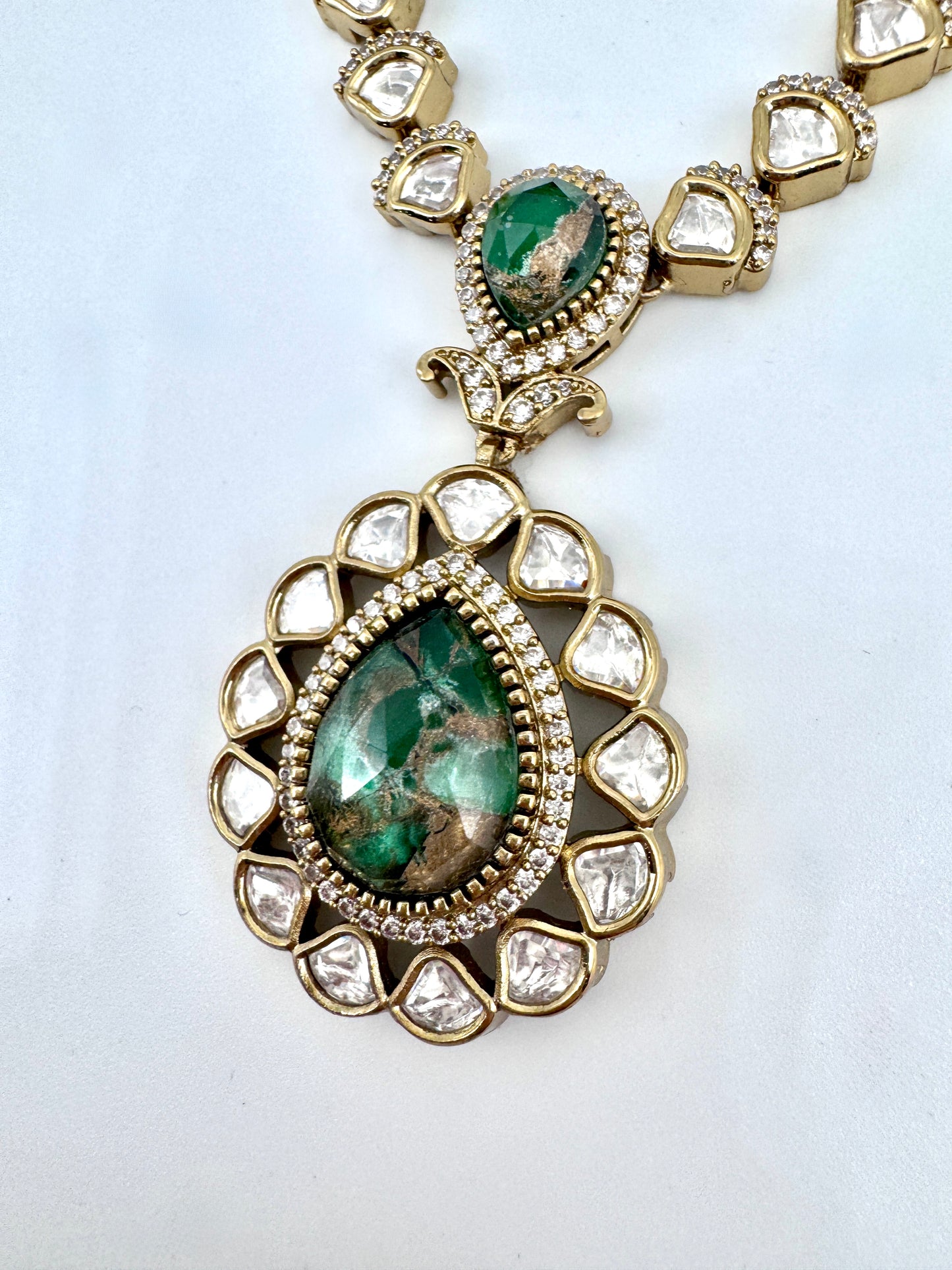 Devika Green Agate Pendant Necklace Set