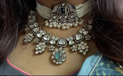 Malini Aquamarine Polki Necklace Set