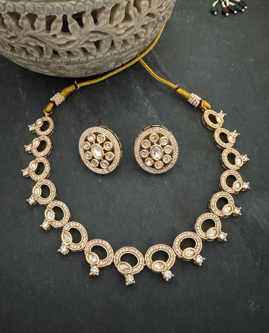 AROHI GOLD CZ POLKI NECKLACE SET
