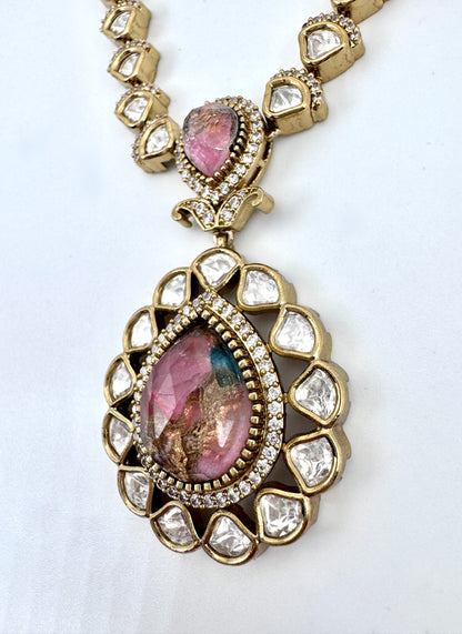 Devika Pink Agate Pendant Necklace Set