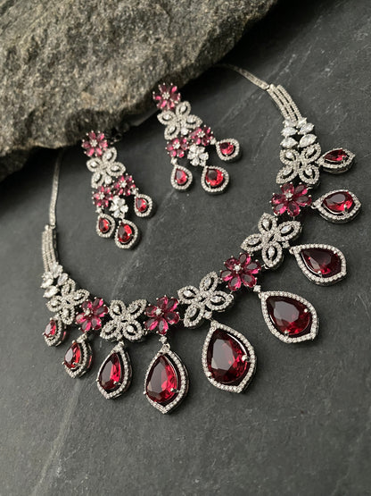 ANNA CORAL RED CZ NECKLACE SET