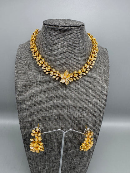 MIA CZ FLORAL GOLD NECKLACE SET