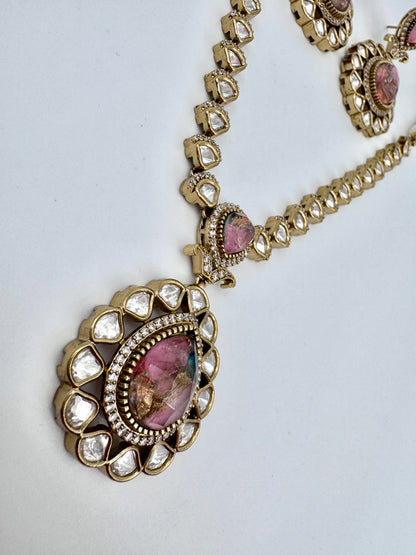Devika Pink Agate Pendant Necklace Set