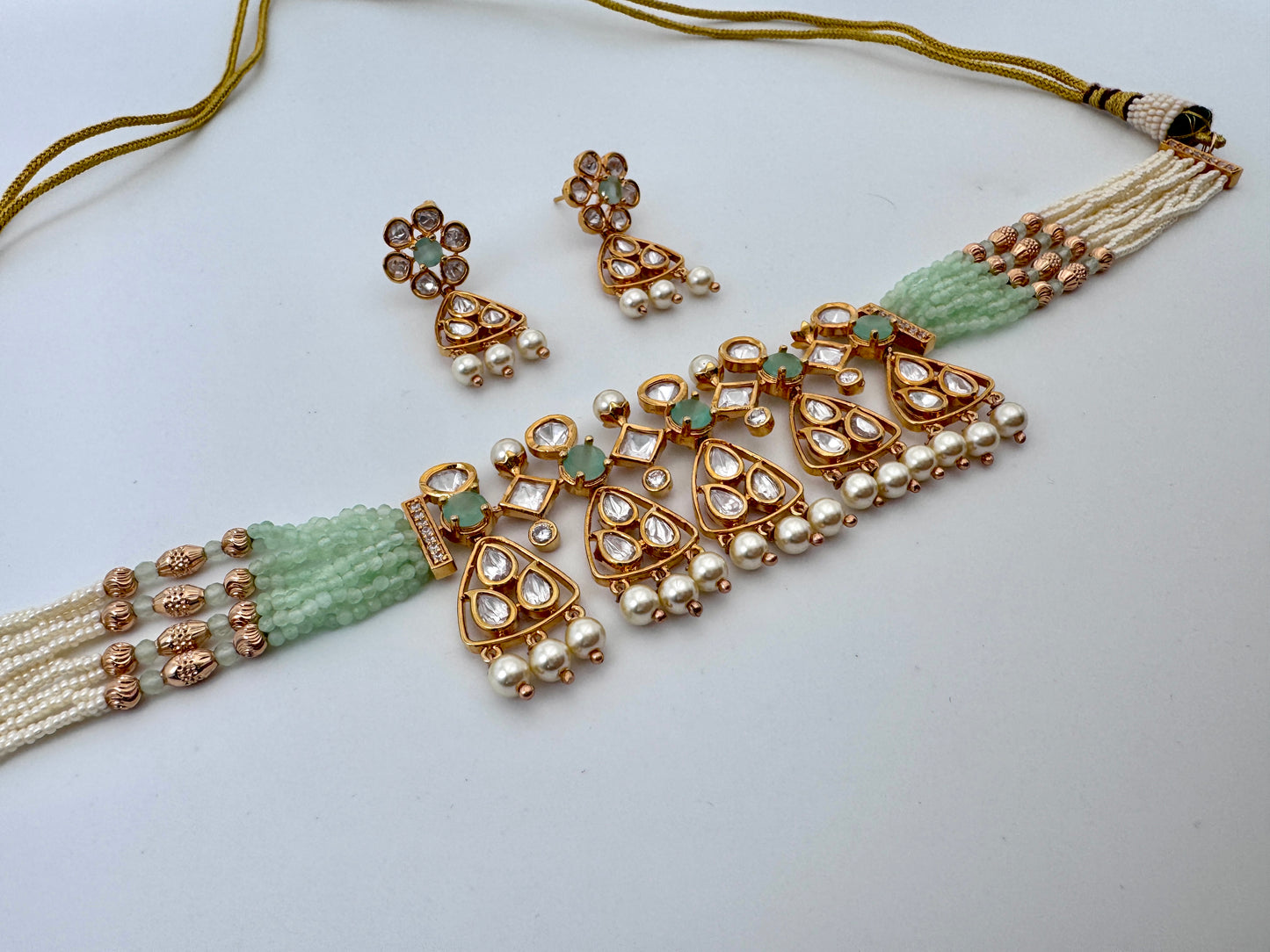 Kavya Kundan Green Choker Necklace Set
