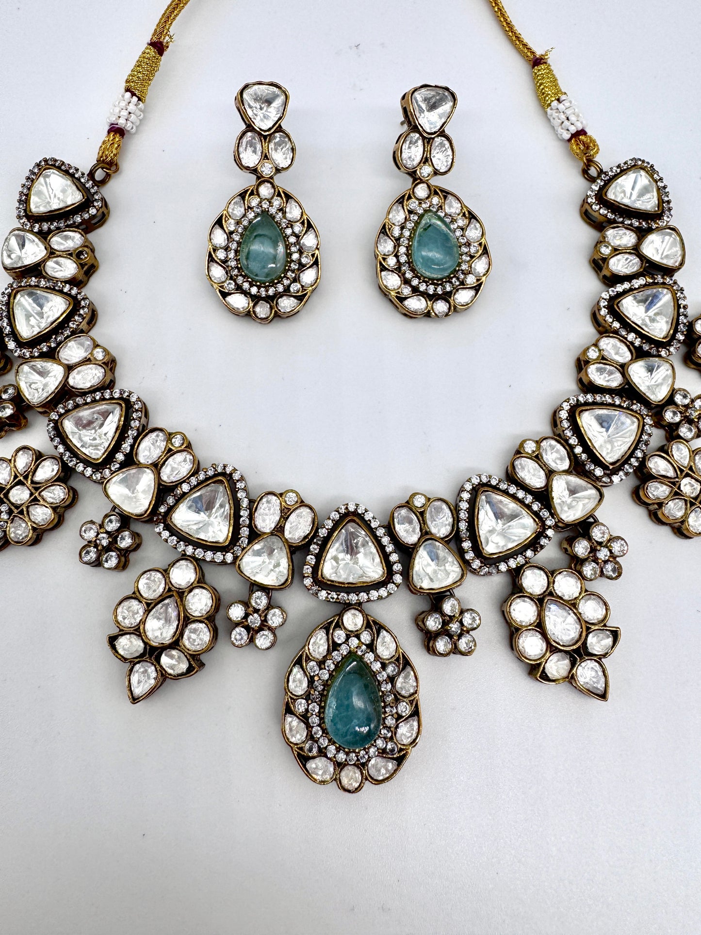 Malini Aquamarine Polki Necklace Set