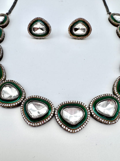 Tyra Polki Meenakari Stud Necklace Set