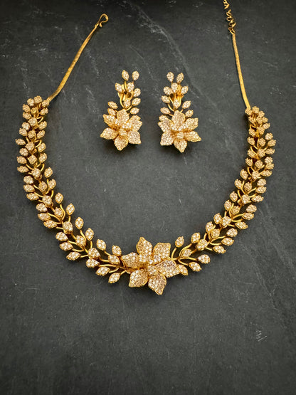 MIA CZ FLORAL GOLD NECKLACE SET