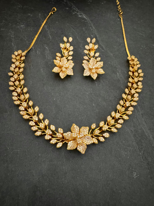 MIA CZ FLORAL GOLD NECKLACE SET