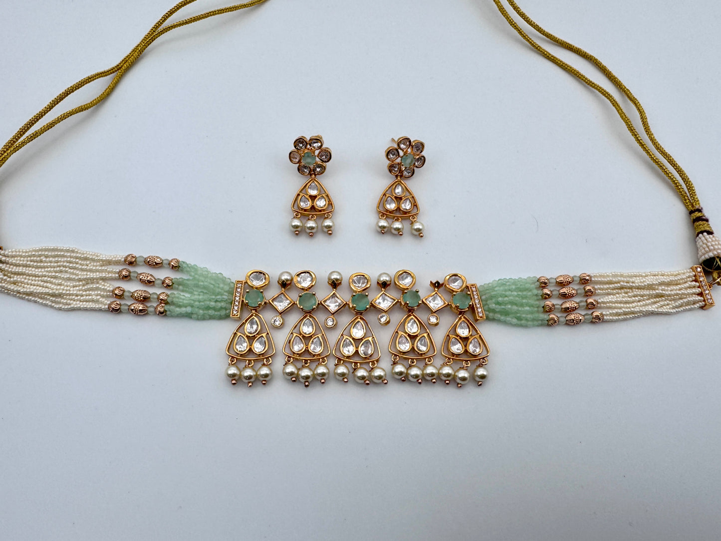 Kavya Kundan Green Choker Necklace Set