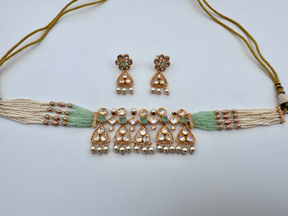 Kavya Kundan Green Choker Necklace Set