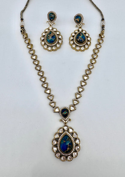 Devika Blue Agate Pendant Necklace Set