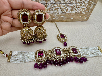 SANYA ANTIQUE GOLD RECTANGULAR CHOKER SET