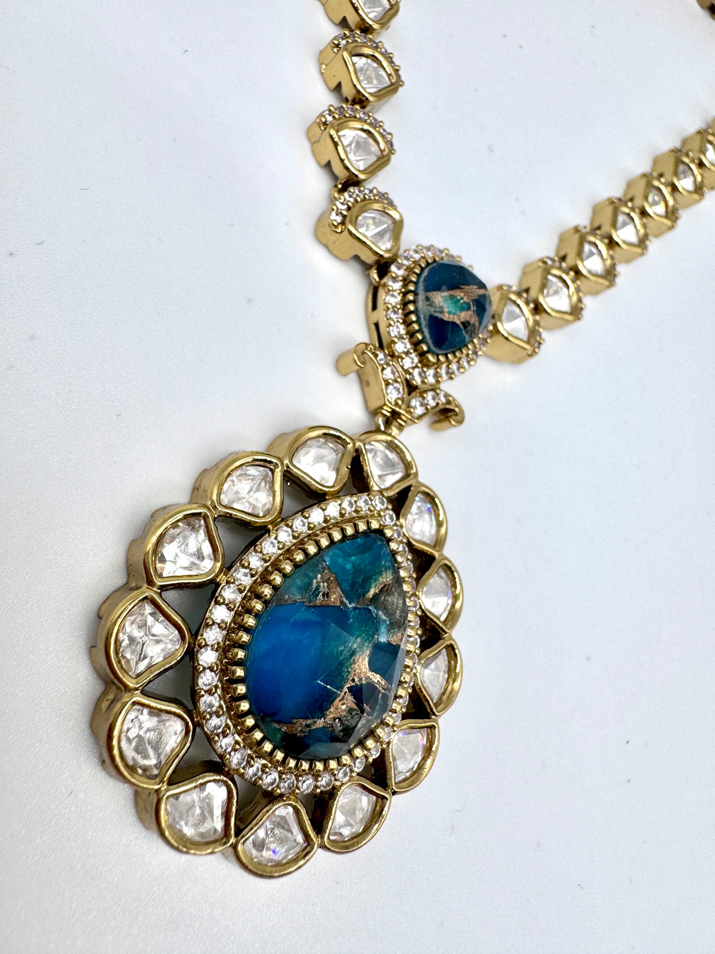 Devika Blue Agate Pendant Necklace Set