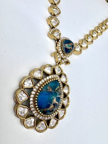 Devika Blue Agate Pendant Necklace Set