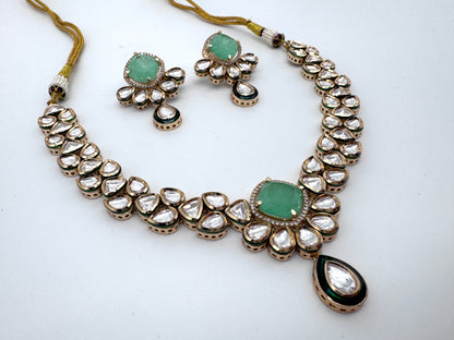 Sayani Green Chalcedony Kundan Necklace Set