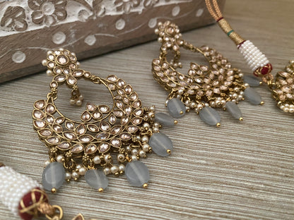Anaaya Gray antique gold bridal necklace set