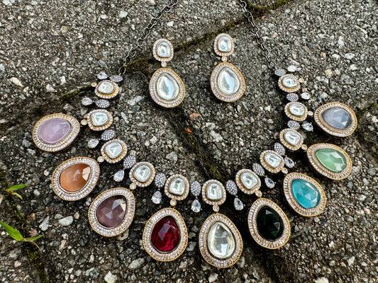 KASHNI NAVRATAN-CZ VICTORIA NECKLACE SET