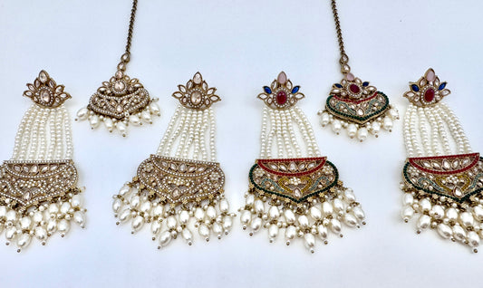 Gazal Pearl Earrings Mangtika Set
